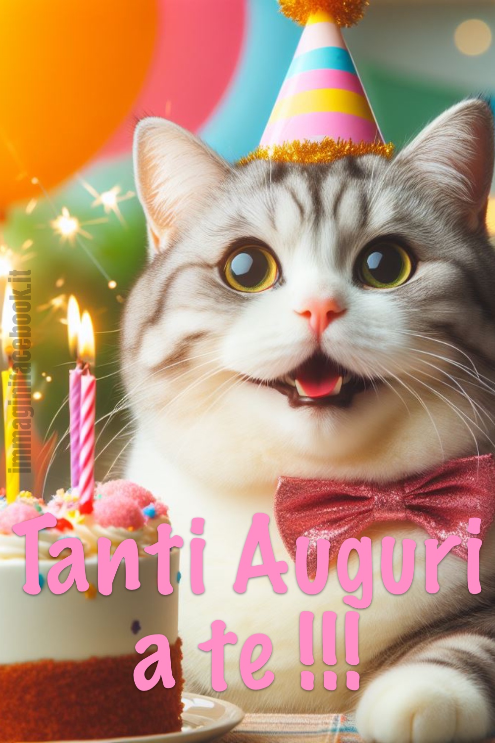 Tanti Auguri a Te gattino con cappello da festa